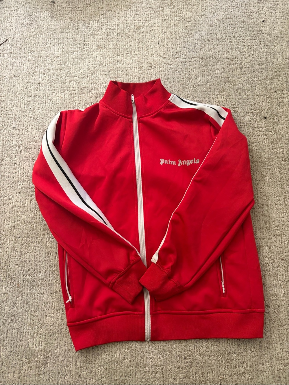 Palm Angels Red Track Jacket with White-Black Shoulder Stripes